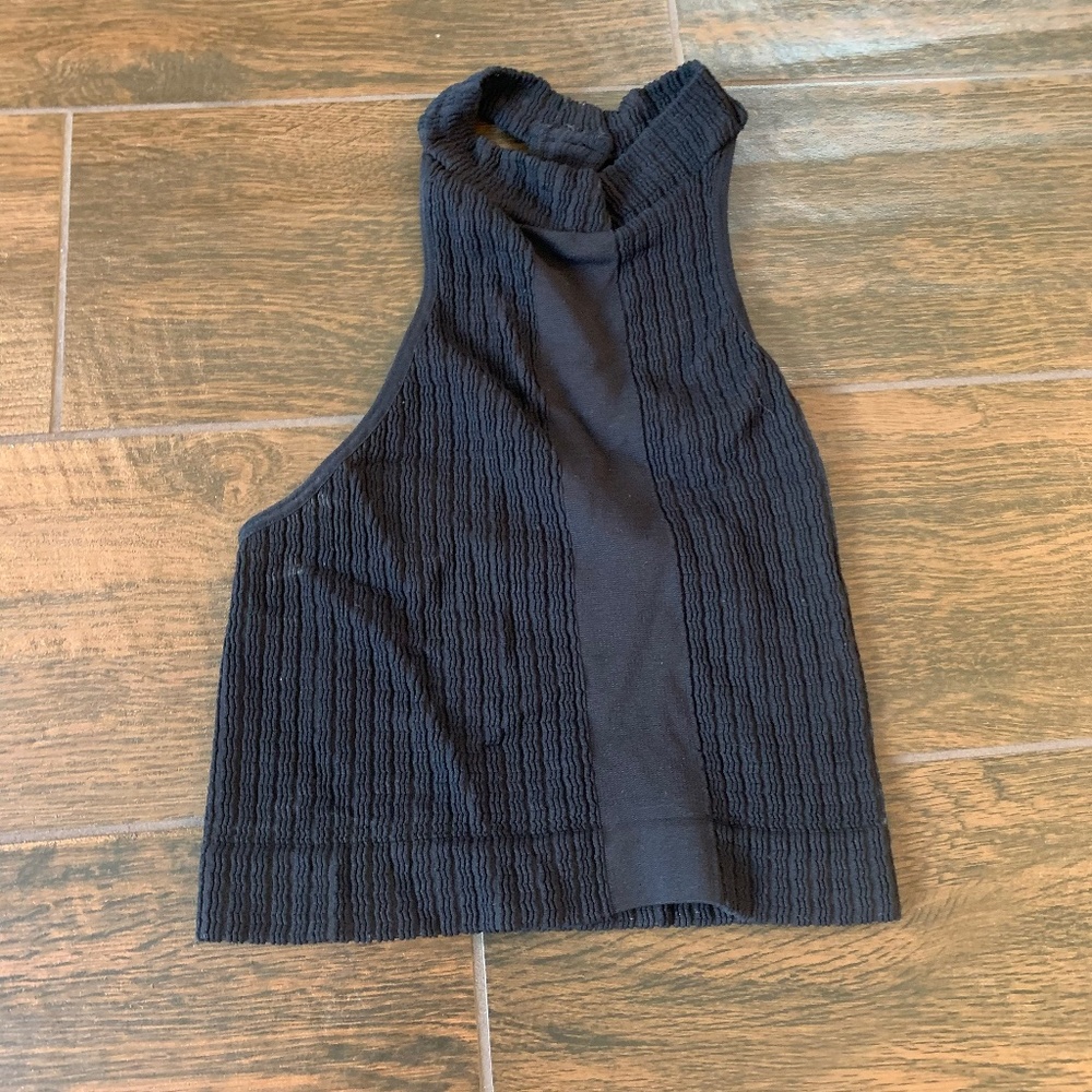 Free People Black High Neck Crop Top, Size Small